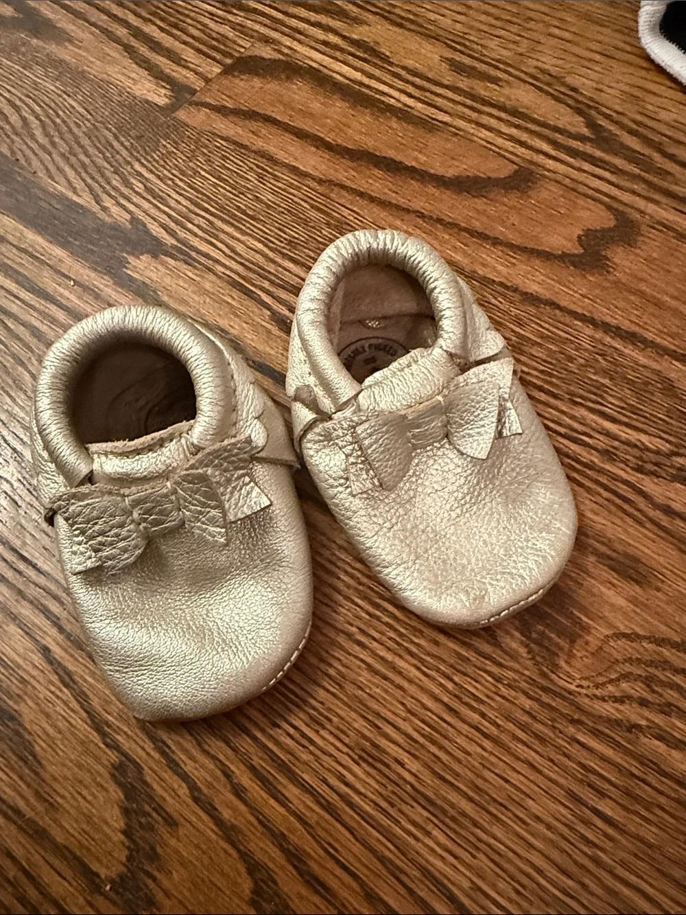 Freshly Picked Metallic Gold Bow Moccasins for Kids